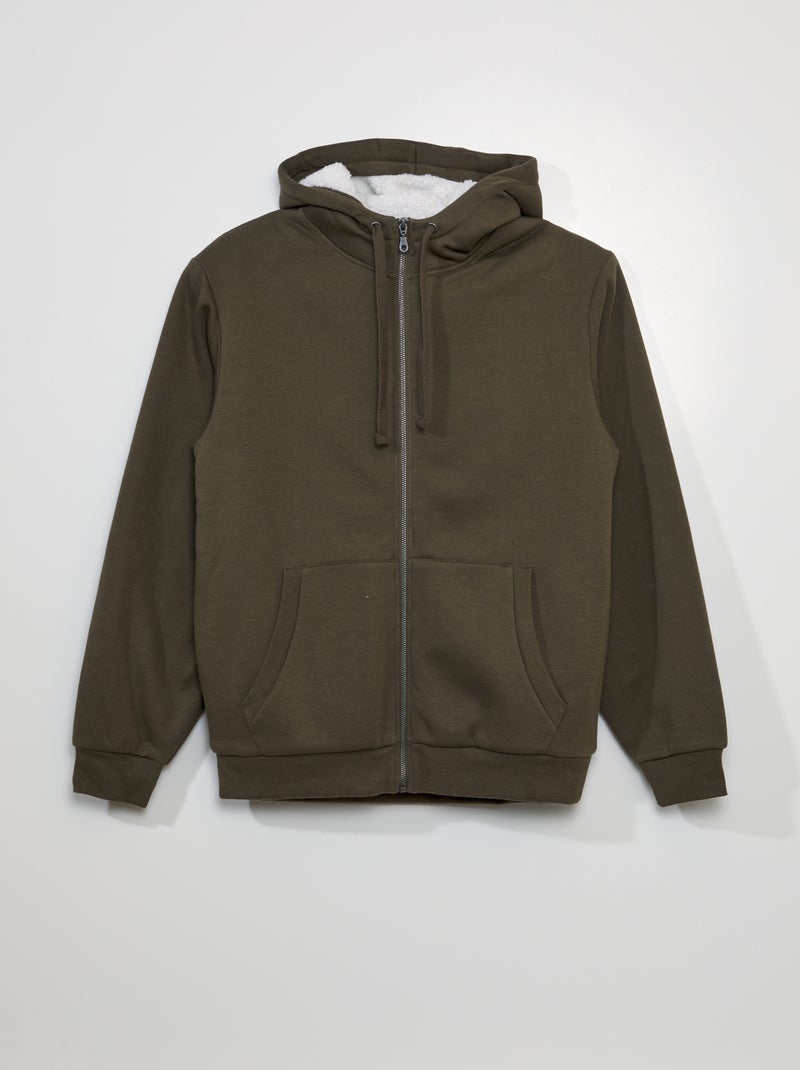 Sweatshirt com fecho com interior efeito lã de carneiro CAQUI - Kiabi