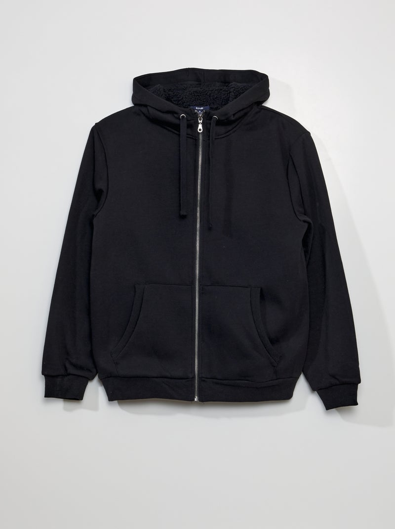 Sweatshirt com fecho com interior efeito lã de carneiro Preto - Kiabi