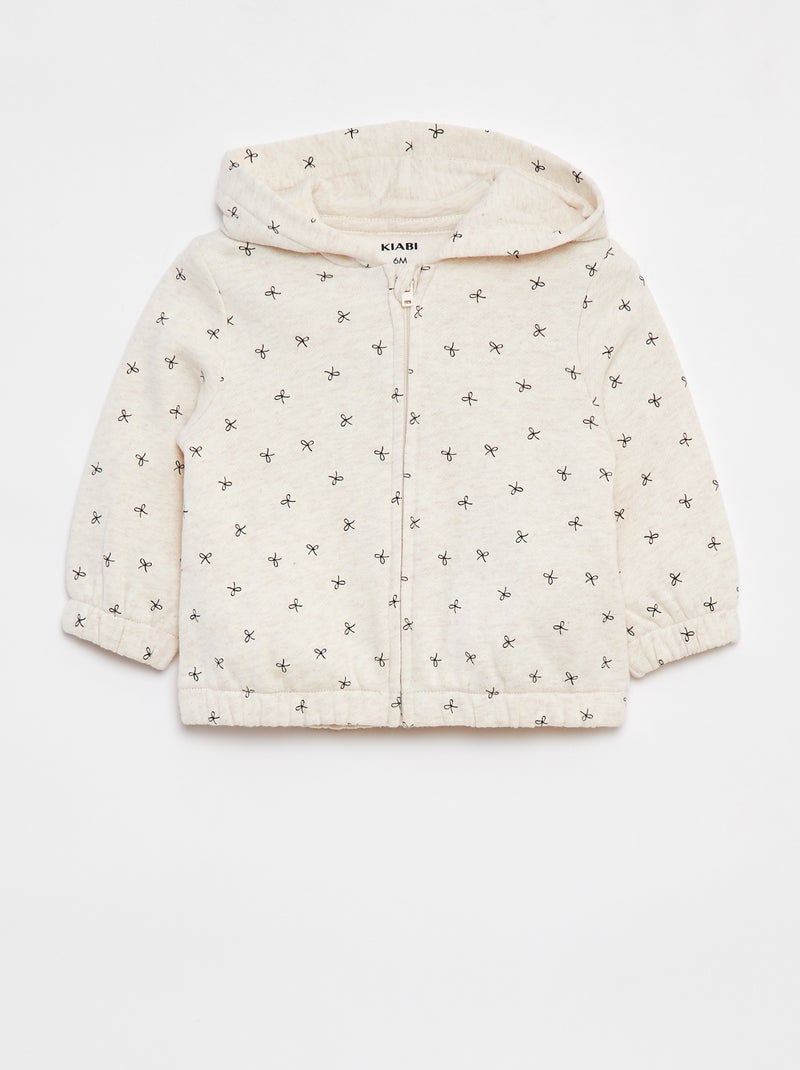 Sweatshirt com fecho com motivo e com capuz Bege - Kiabi