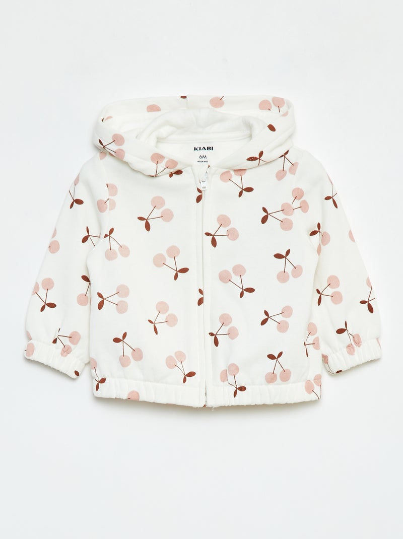 Sweatshirt com fecho com motivo e com capuz Branco - Kiabi
