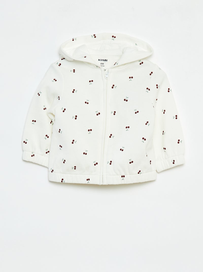 Sweatshirt com fecho com motivo e com capuz Branco - Kiabi