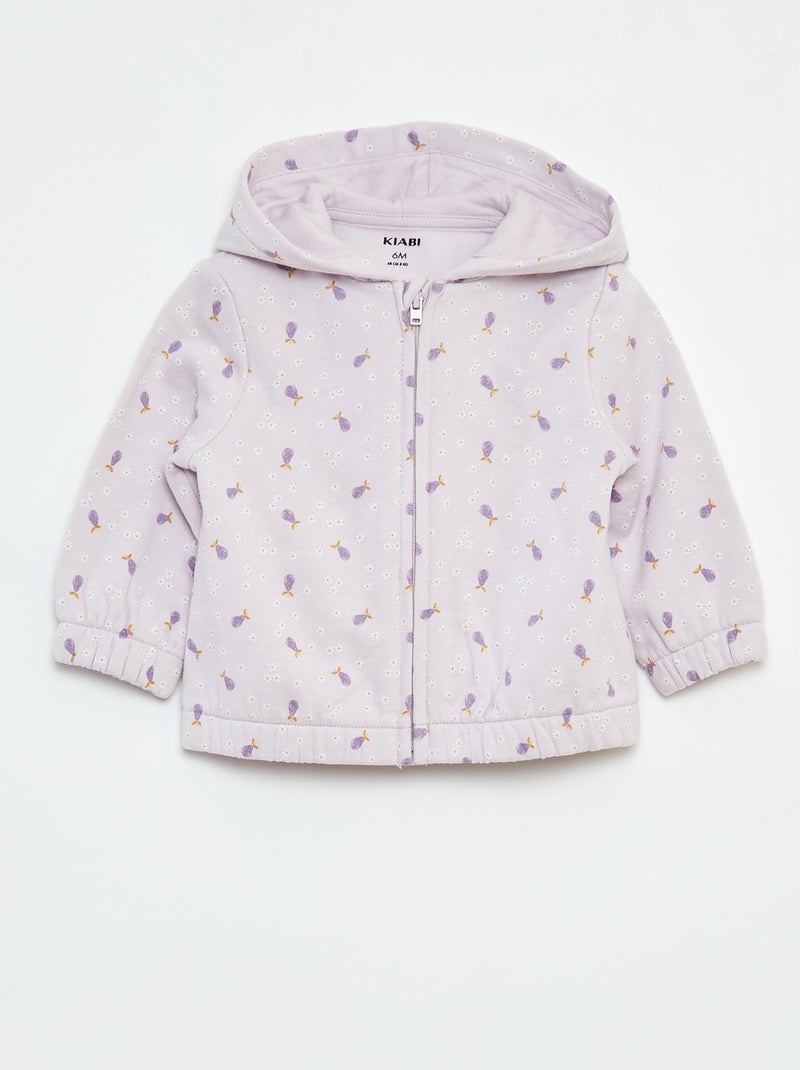 Sweatshirt com fecho com motivo e com capuz Violeta - Kiabi