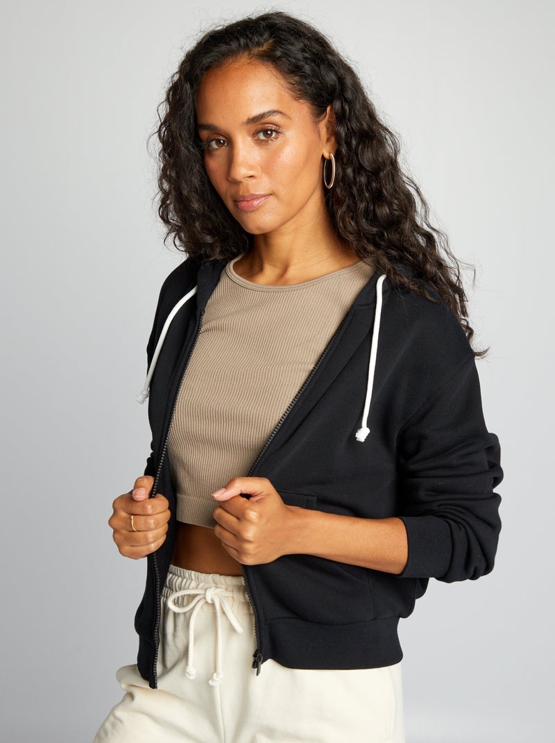 Sweatshirt com fecho de manga comprida Preto - Kiabi