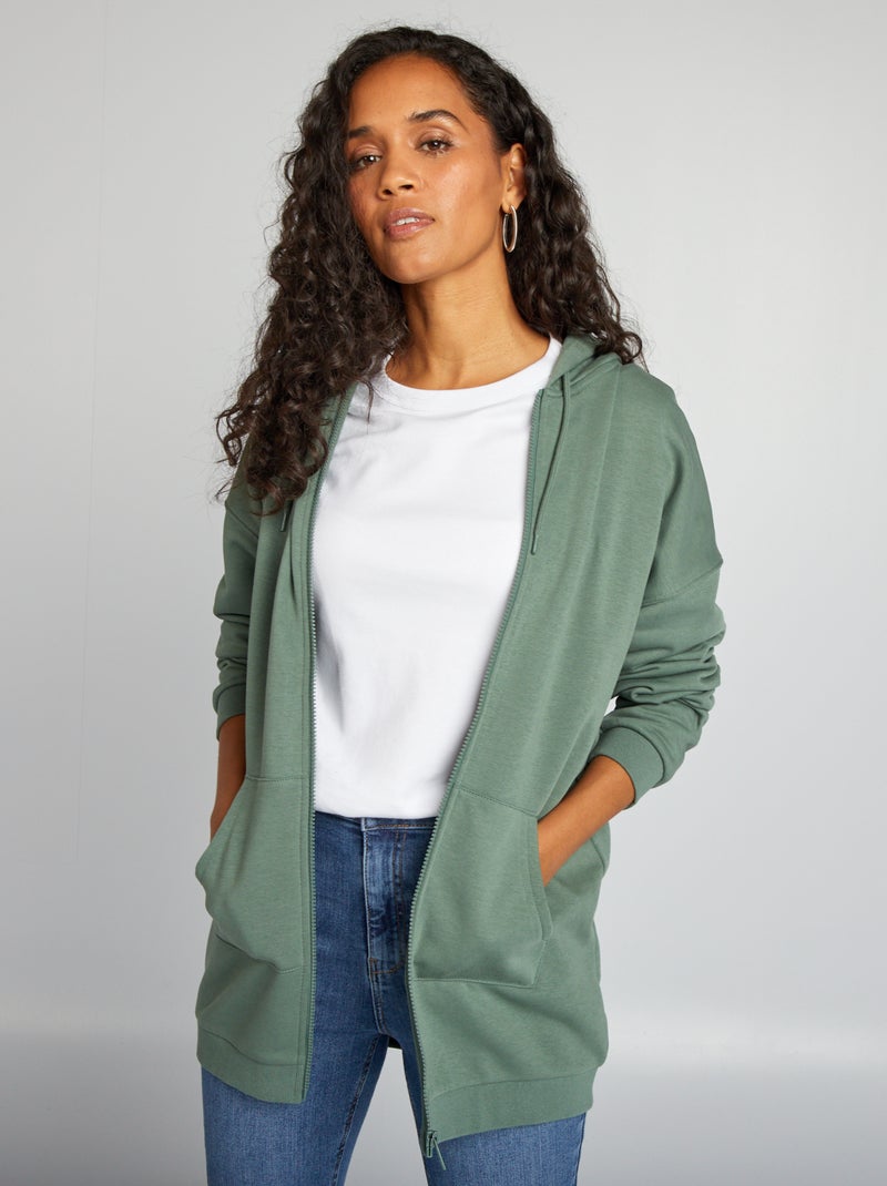 Sweatshirt com fecho de manga comprida VERDE - Kiabi