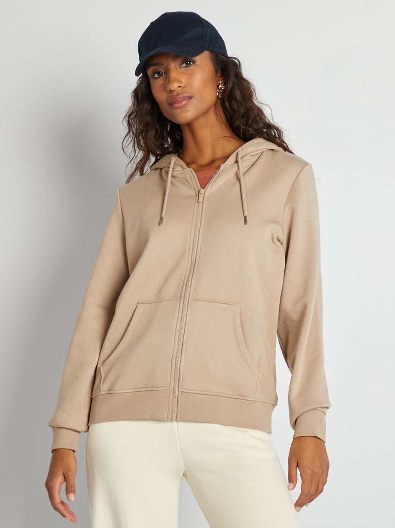 Sweatshirt com fecho e capuz bege - Kiabi