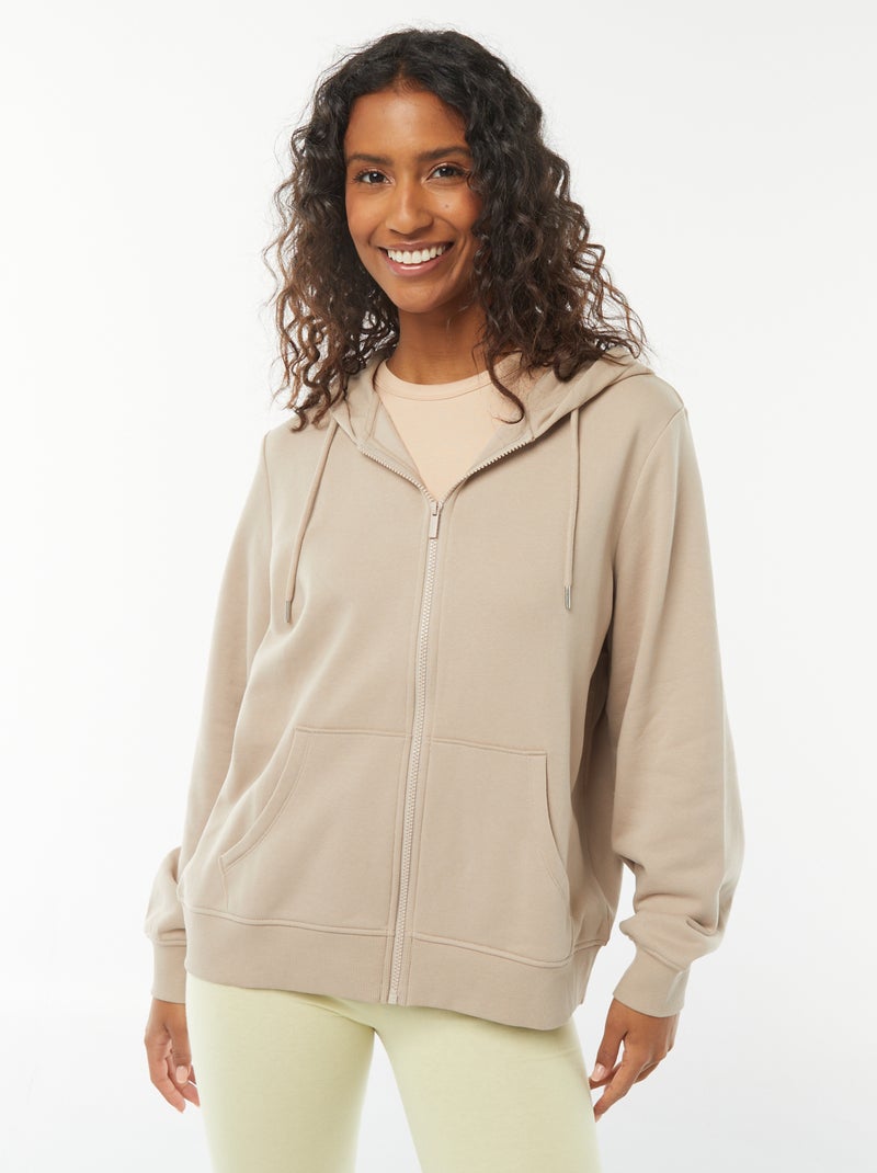 Sweatshirt com fecho e capuz bege - Kiabi