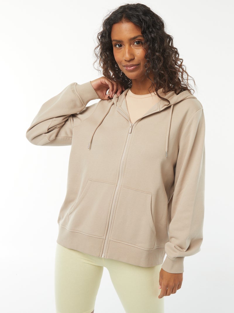 Sweatshirt com fecho e capuz bege - Kiabi
