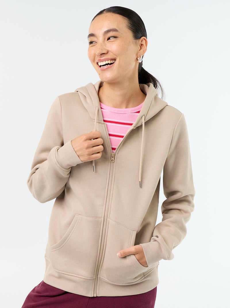 Sweatshirt com fecho e capuz Bege - Kiabi