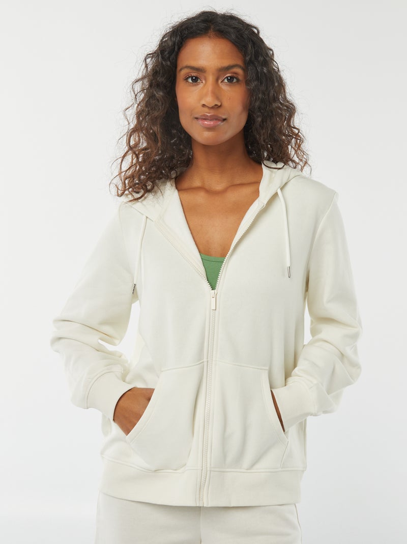 Sweatshirt com fecho e capuz Branco - Kiabi