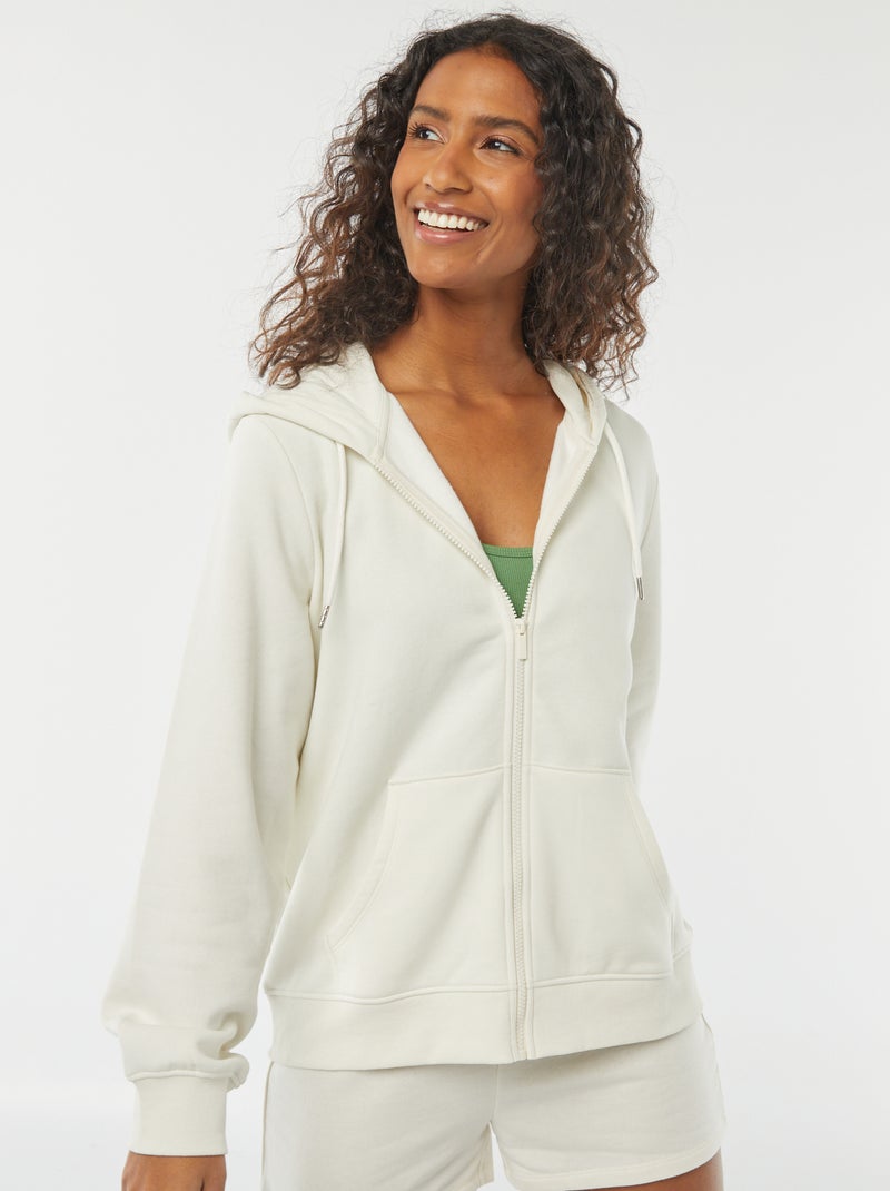 Sweatshirt com fecho e capuz Branco - Kiabi