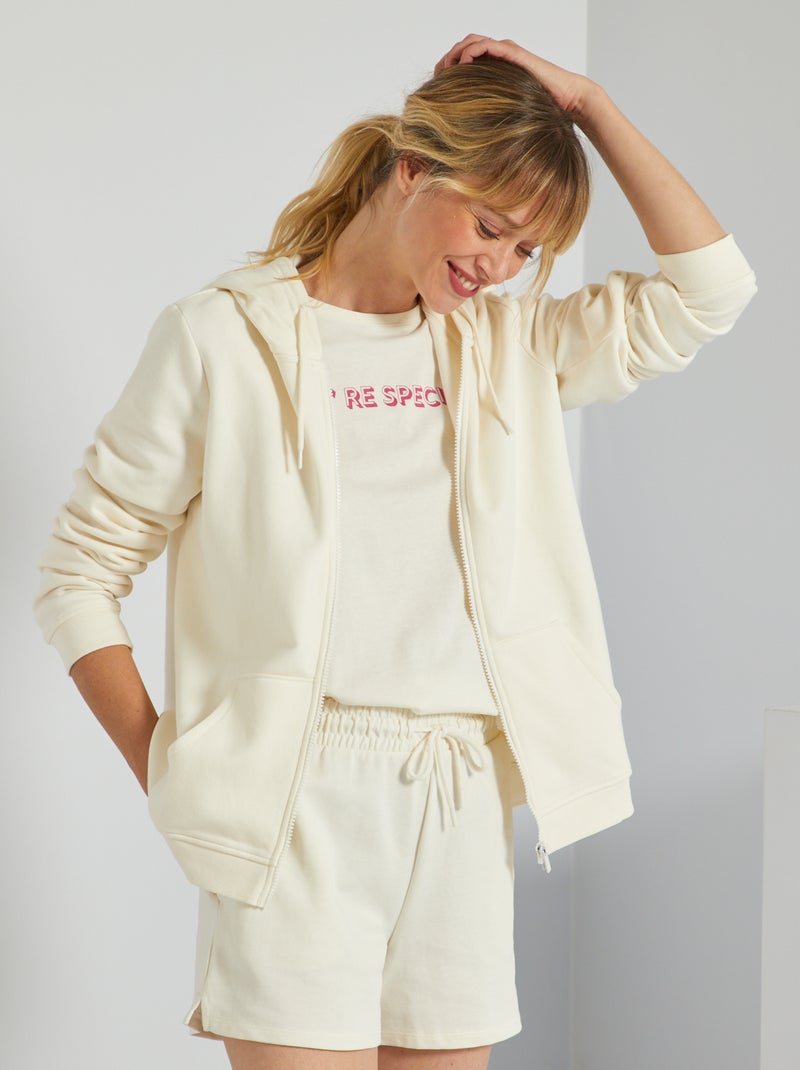 Sweatshirt com fecho e capuz BRANCO - Kiabi