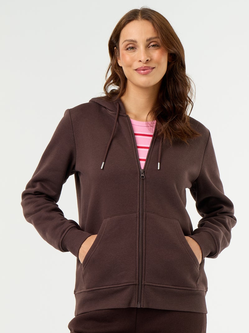 Sweatshirt com fecho e capuz Castanho - Kiabi