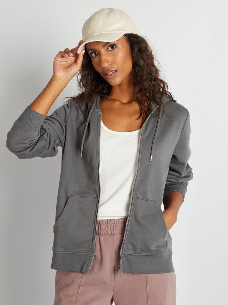 Sweatshirt com fecho e capuz CINZA - Kiabi