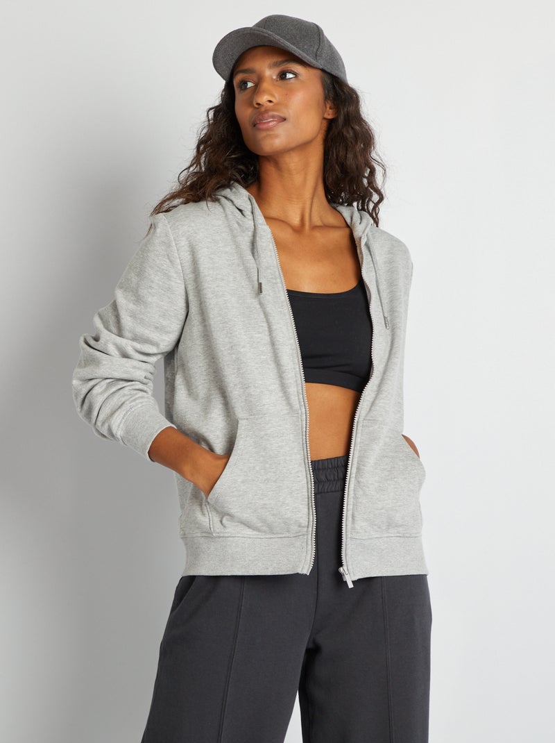 Sweatshirt com fecho e capuz CINZA - Kiabi