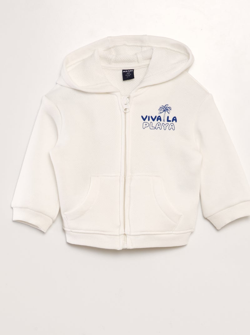 Sweatshirt com fecho e capuz com estampado BRANCO - Kiabi