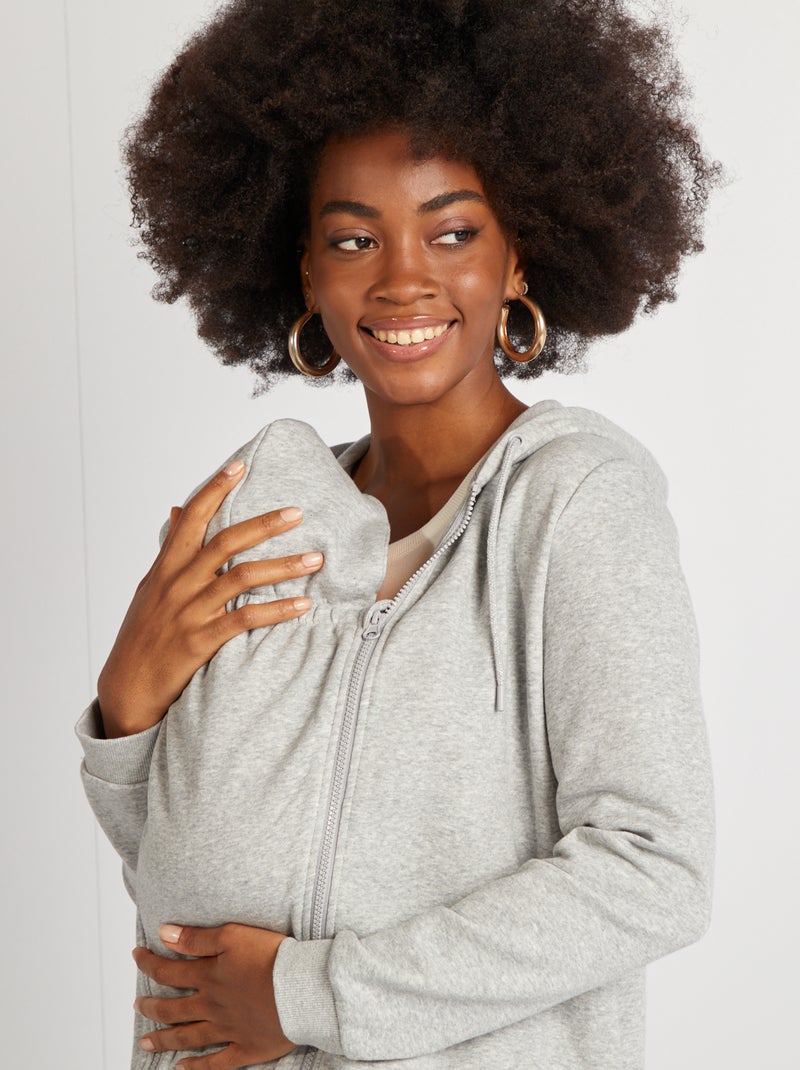 Sweatshirt com fecho e capuz de amamentação CINZA - Kiabi