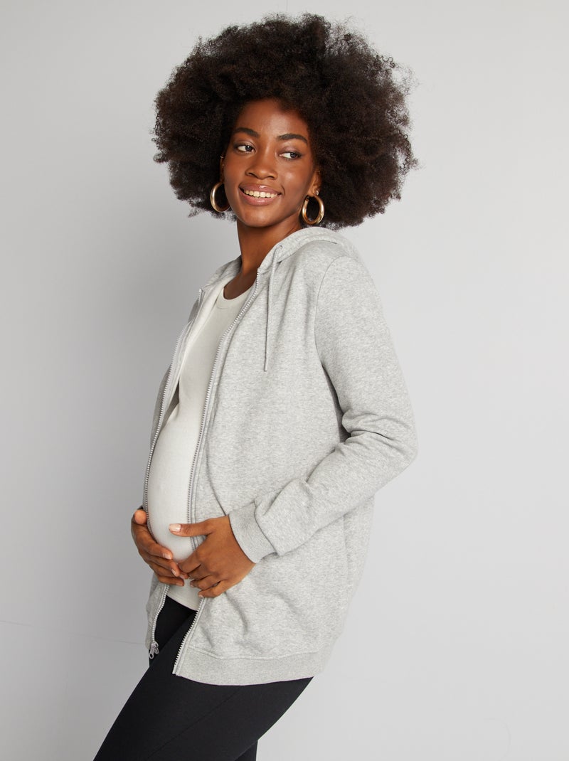 Sweatshirt com fecho e capuz de amamentação CINZA - Kiabi