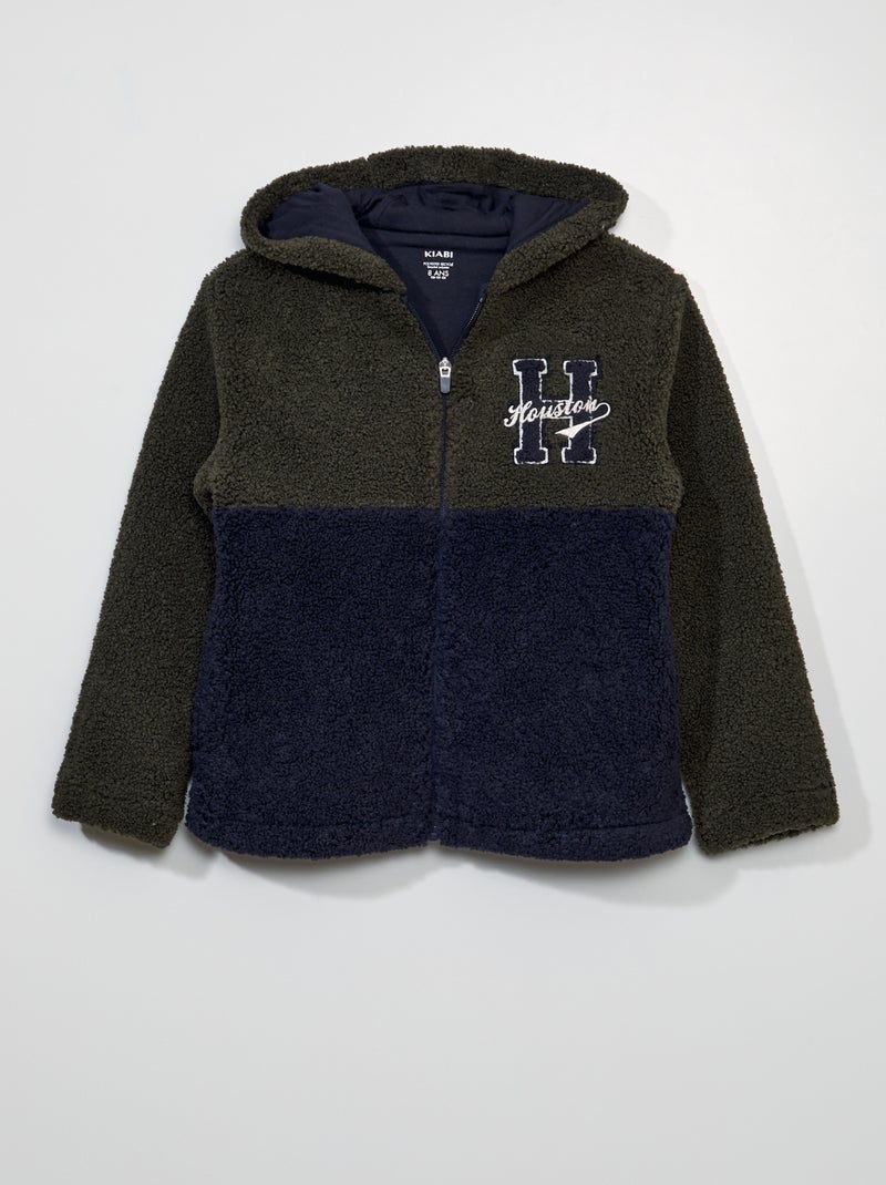 Sweatshirt com fecho e capuz efeito lã de carneiro AZUL - Kiabi
