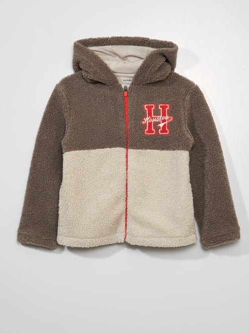 Sweatshirt com fecho e capuz efeito lã de carneiro - Kiabi