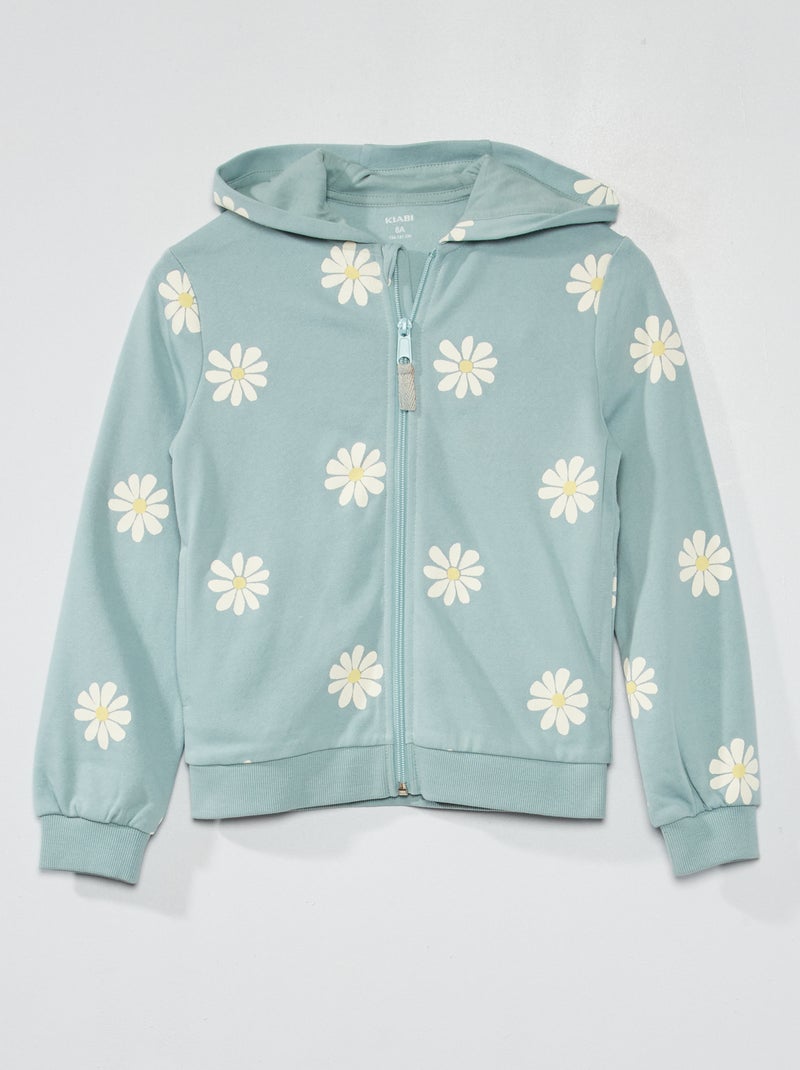 Sweatshirt com fecho e capuz estampada AZUL - Kiabi