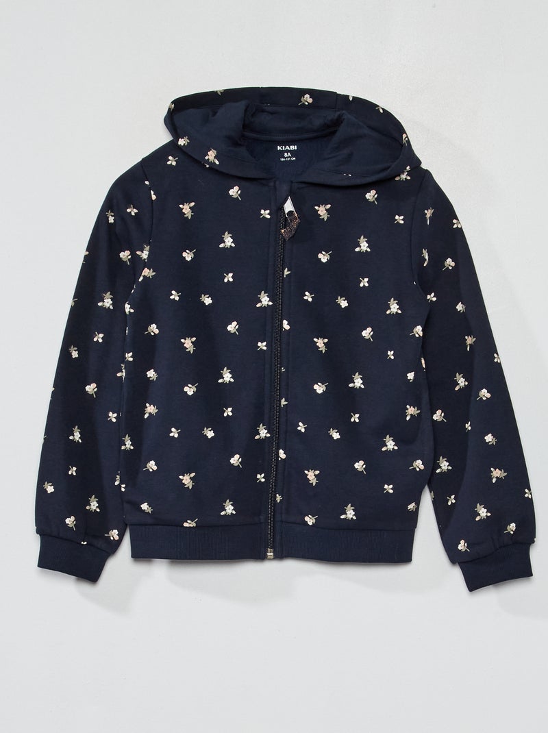 Sweatshirt com fecho e capuz estampada AZUL - Kiabi