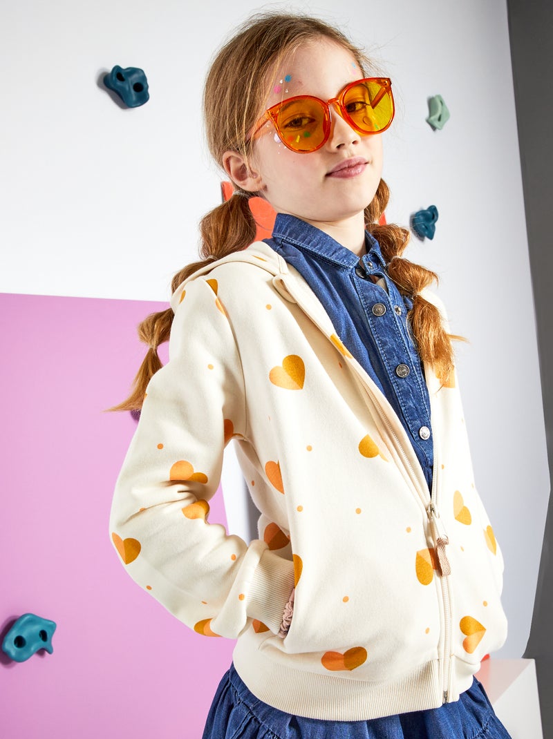 Sweatshirt com fecho e capuz estampada BRANCO - Kiabi