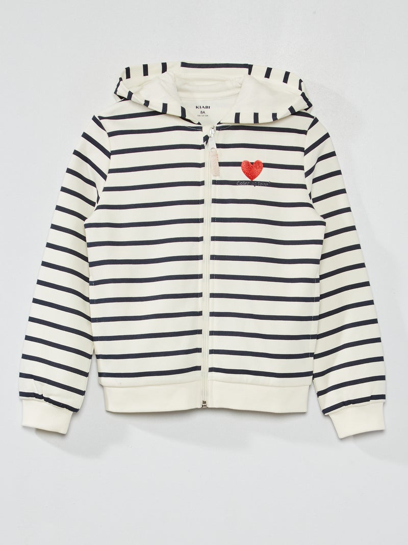 Sweatshirt com fecho e capuz estampada BRANCO - Kiabi