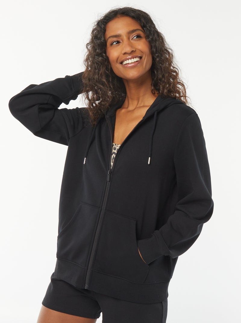 Sweatshirt com fecho e capuz Preto - Kiabi