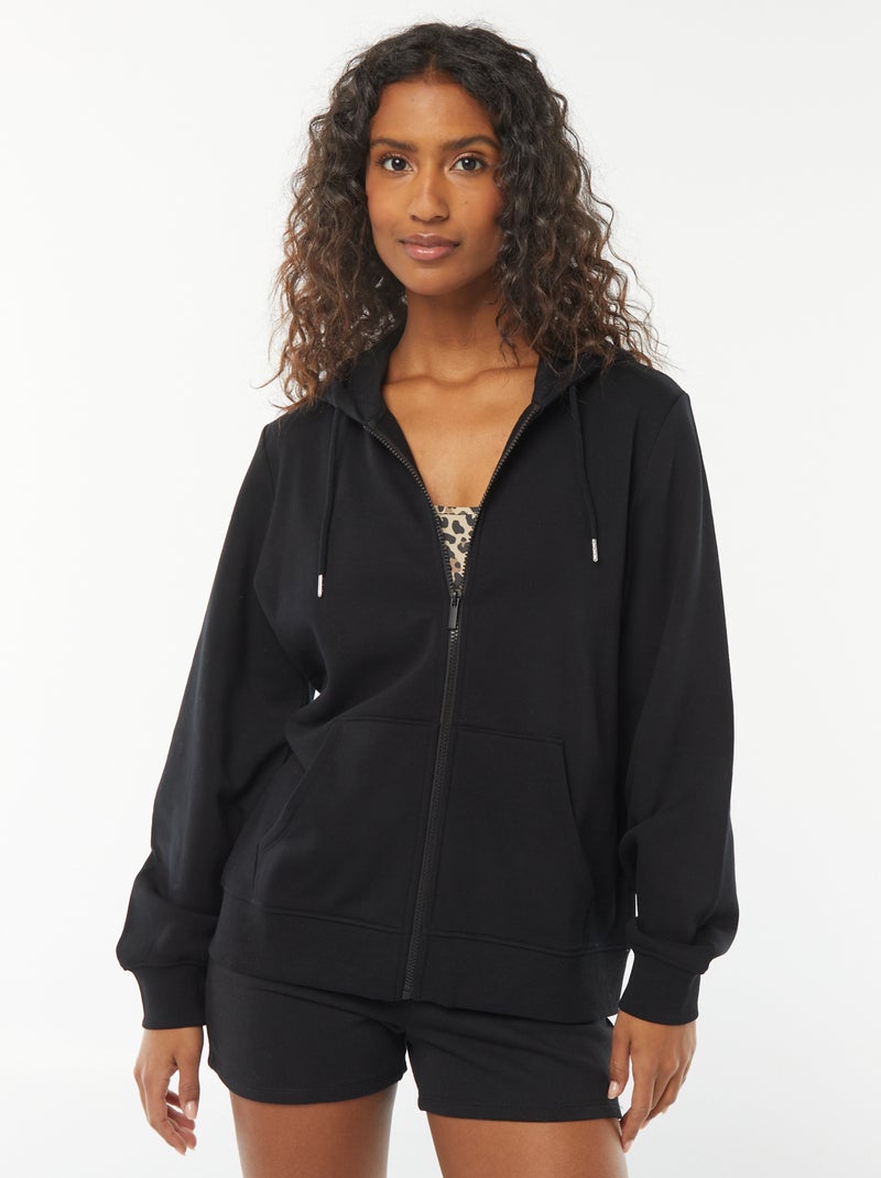 Sweatshirt com fecho e capuz Preto - Kiabi