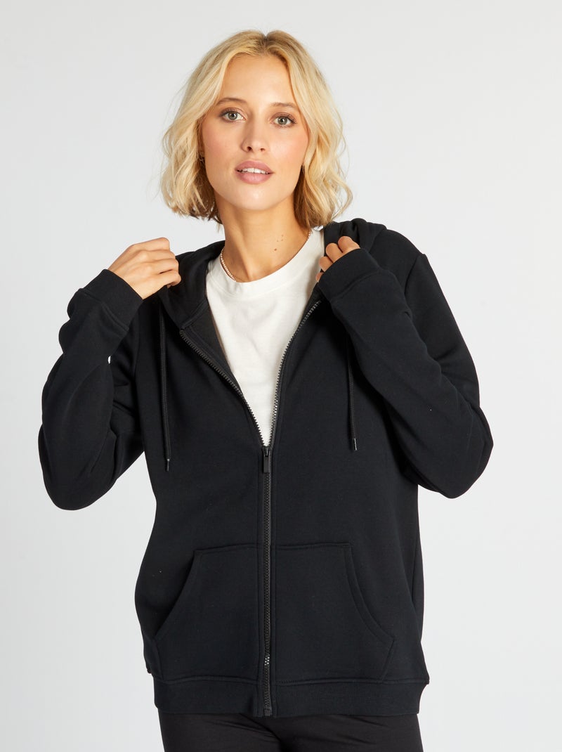 Sweatshirt com fecho e capuz Preto - Kiabi