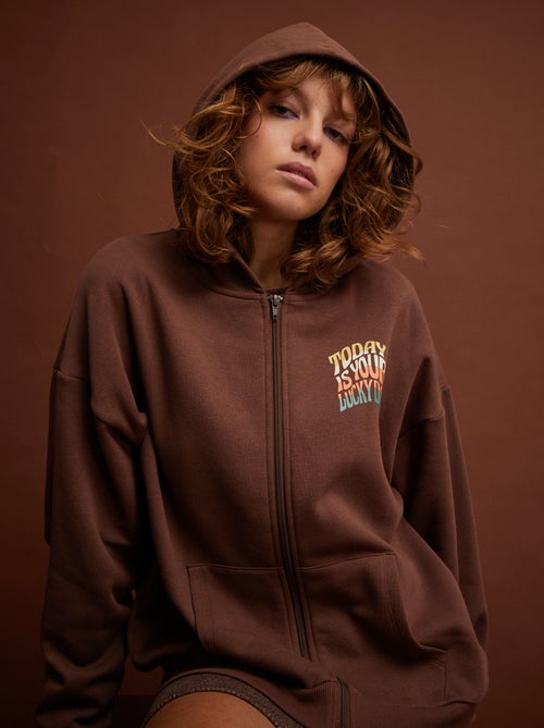 Sweatshirt com fecho e capuz 'Today is your lucky day' - Kiabi