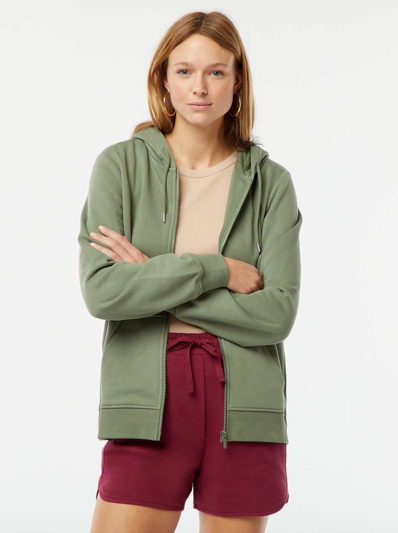 Sweatshirt com fecho e capuz Verde - Kiabi