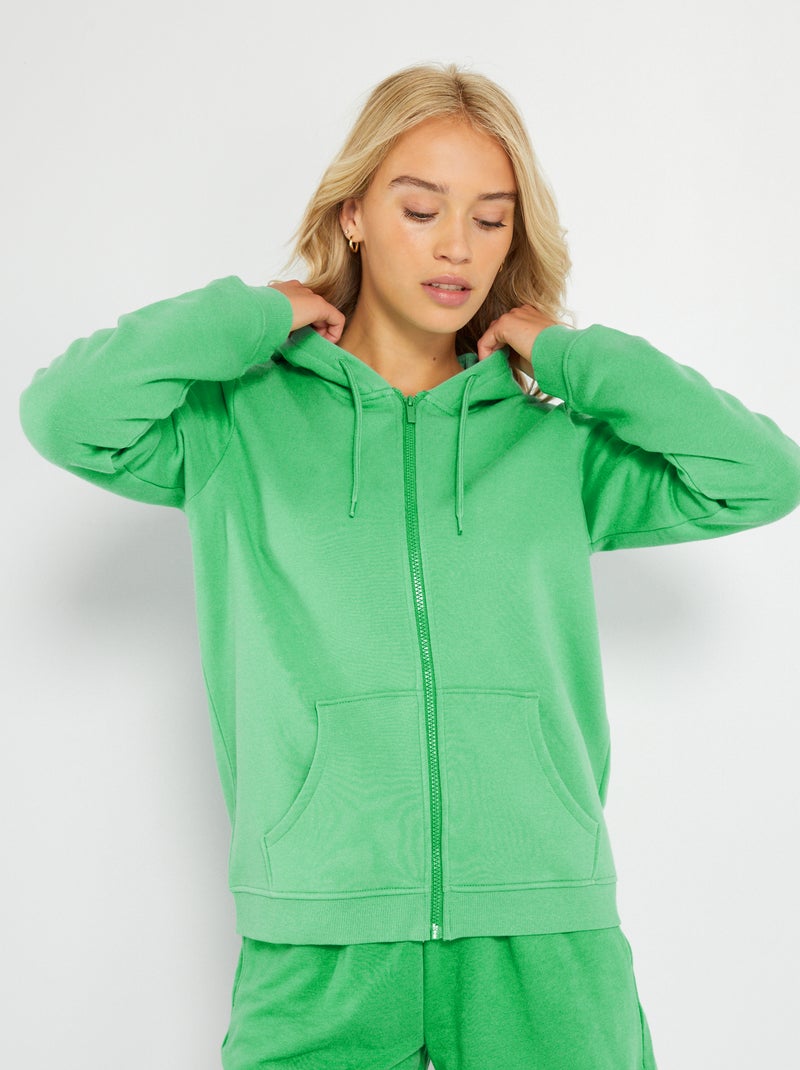 Sweatshirt com fecho e capuz VERDE - Kiabi