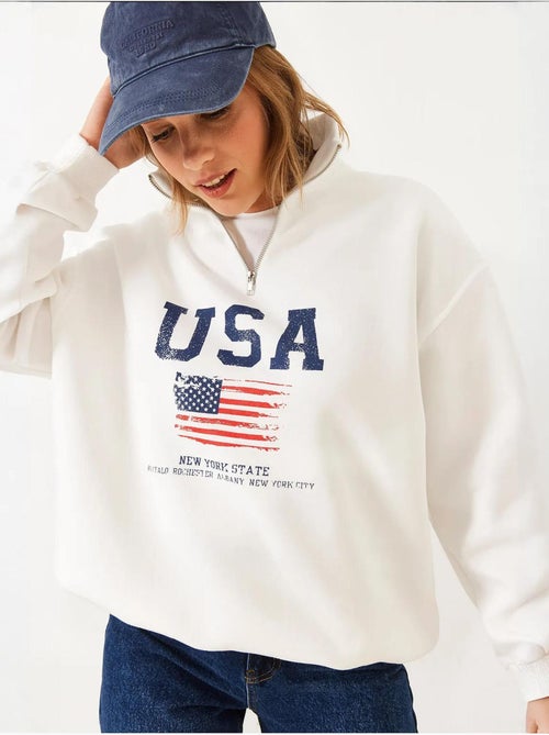 Sweatshirt com fecho e estampado lucci - Kiabi Sweatshirt com fecho e estampado lucci - Kiabi