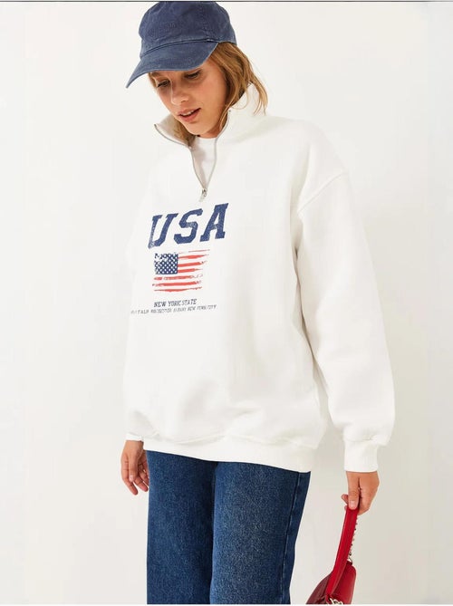 Sweatshirt com fecho e estampado lucci - Kiabi Sweatshirt com fecho e estampado lucci - Kiabi