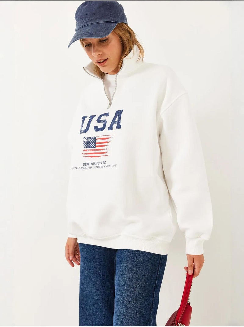 Sweatshirt com fecho e estampado lucci Branco - Kiabi