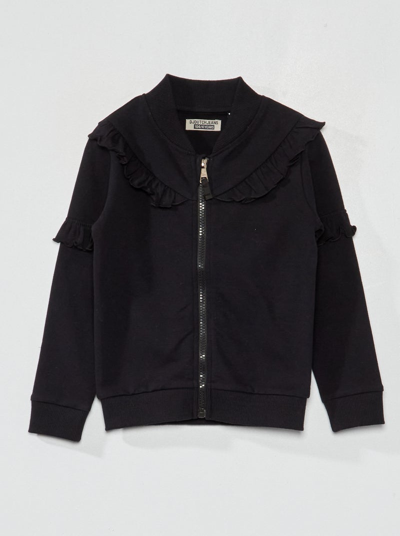 Sweatshirt com fecho e folhos PRETO - Kiabi
