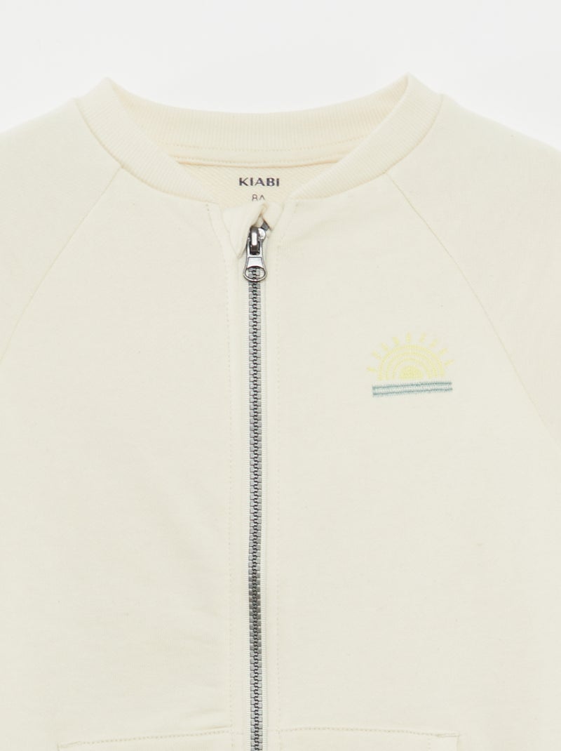 Sweatshirt com fecho e gola redonda BEGE - Kiabi