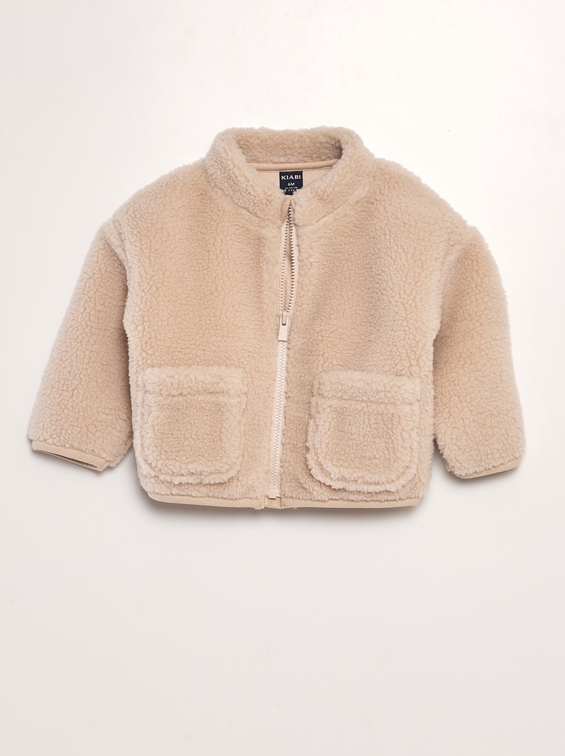 Sweatshirt com fecho efeito lã de carneiro BEGE - Kiabi