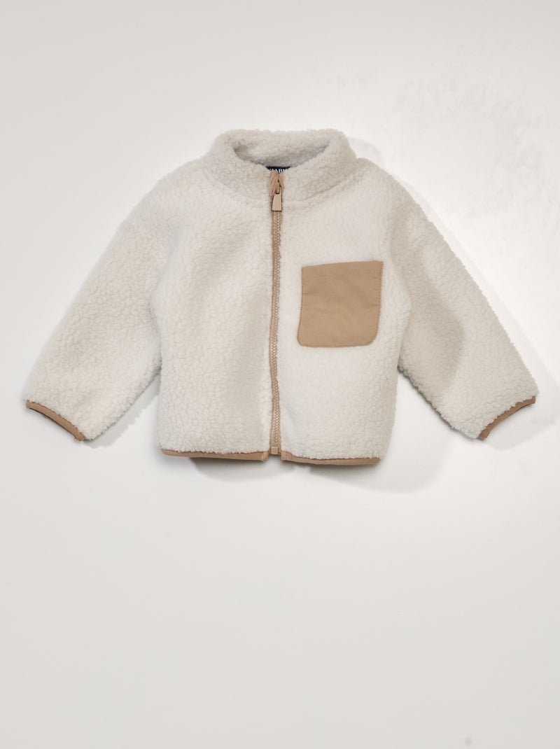 Sweatshirt com fecho efeito lã de carneiro Branco - Kiabi