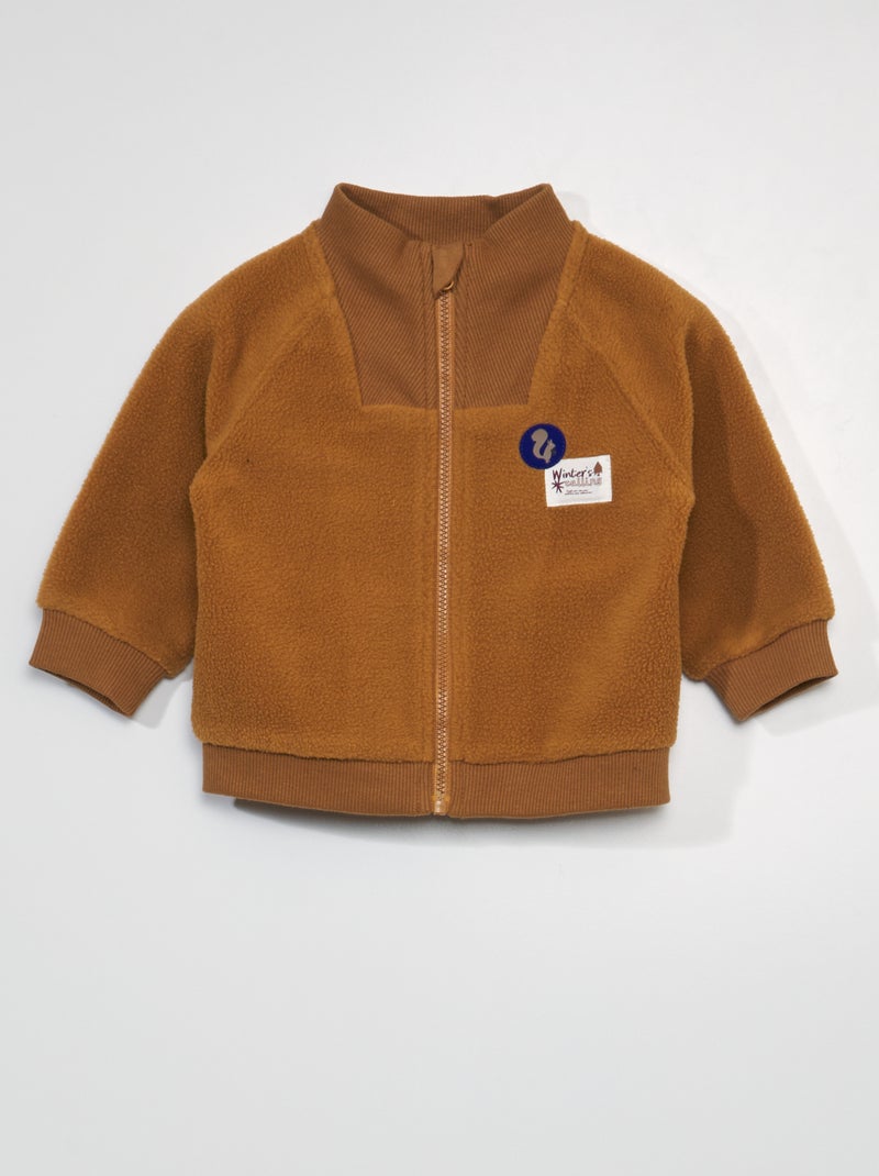 Sweatshirt com fecho efeito lã de carneiro CASTANHO - Kiabi