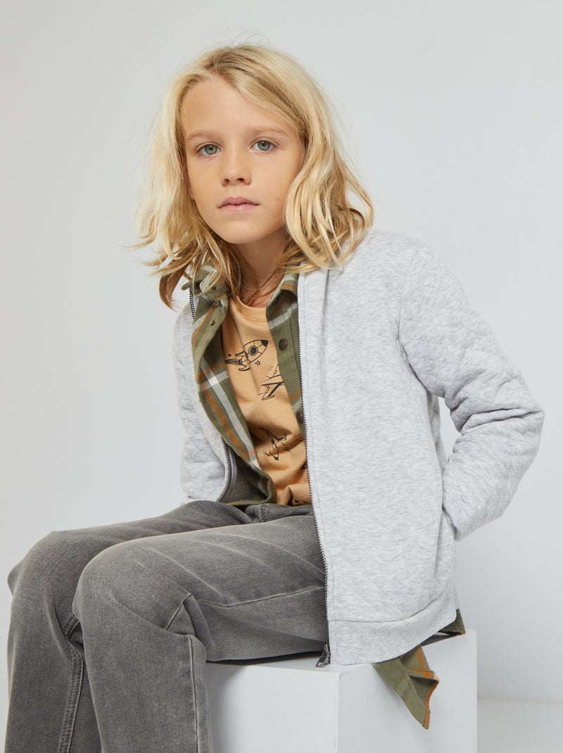 Sweatshirt com fecho em jersey CINZA - Kiabi