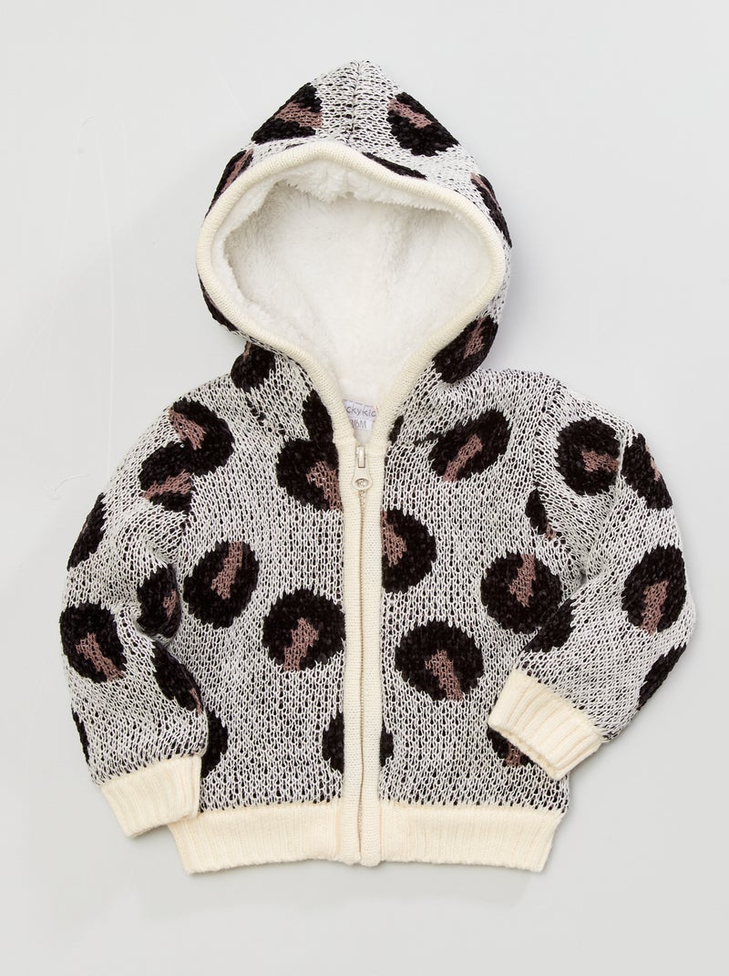Sweatshirt com fecho em malha de tricô forrada a efeito lã de carneiro bege - Kiabi
