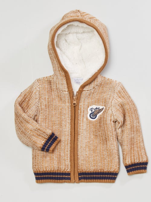 Sweatshirt com fecho em malha de tricô forrada a efeito lã de carneiro - Kiabi