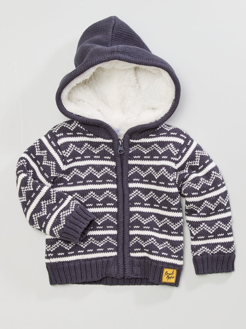 Sweatshirt com fecho em malha de tricô forrada Azul Marinho - Kiabi
