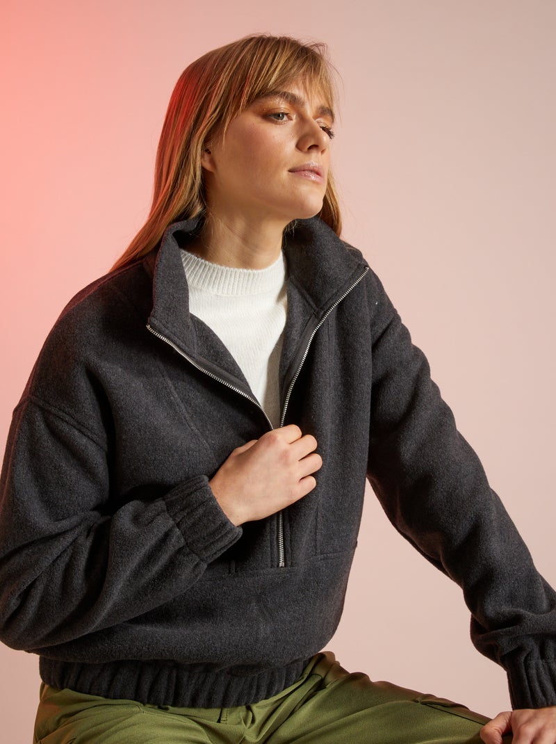 Sweatshirt com fecho em malha polar CINZA - Kiabi