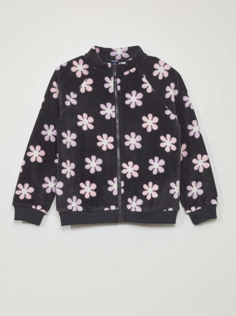 Sweatshirt com fecho em malha polar estampada PRETO - Kiabi