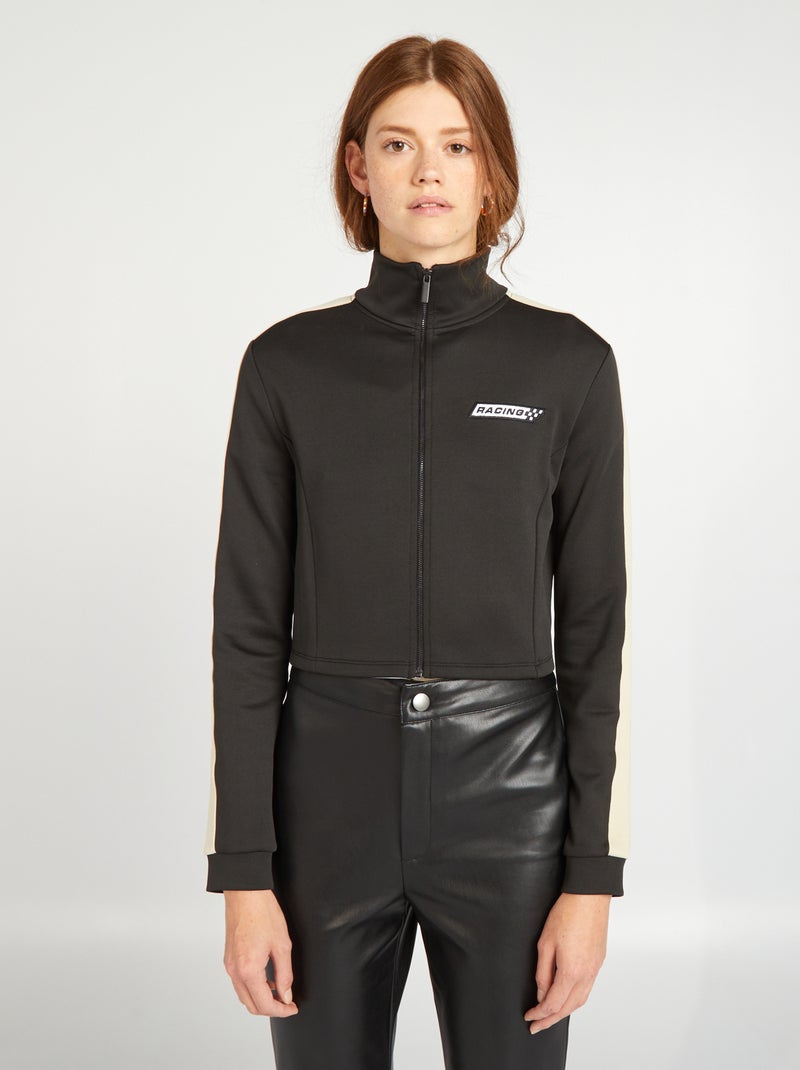 Sweatshirt com fecho em malha ultra elástica estilo 'racing' PRETO - Kiabi