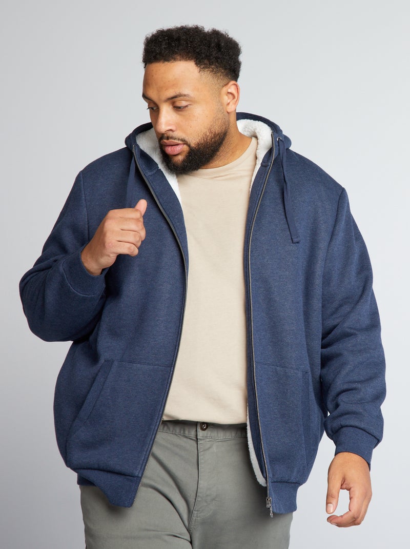 Sweatshirt com fecho em moletão AZUL - Kiabi