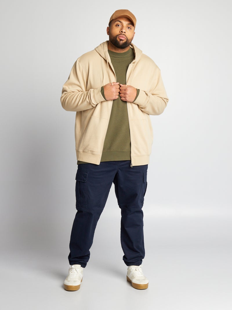 Sweatshirt com fecho em moletão com capuz BEGE - Kiabi